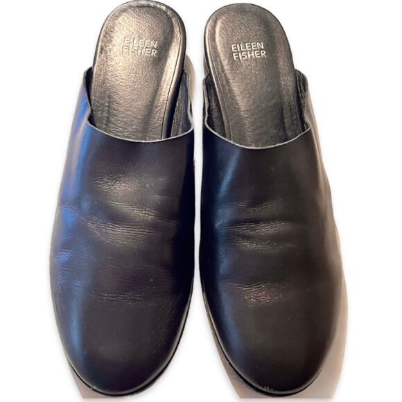 Eileen Fisher Women’s Black Leather Slip-Ons Mules Size 9 - Picture 1 of 4
